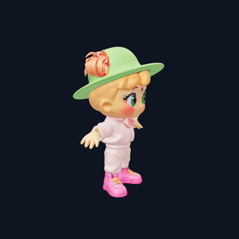 Charming Cartoon Kid in Green Hat Rigged and Animated